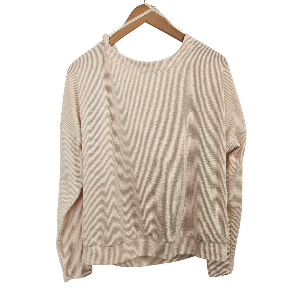 Maeve Anthropologie Light Pink Long Sleeve Ribbed Kasi Slouchy Top Size L